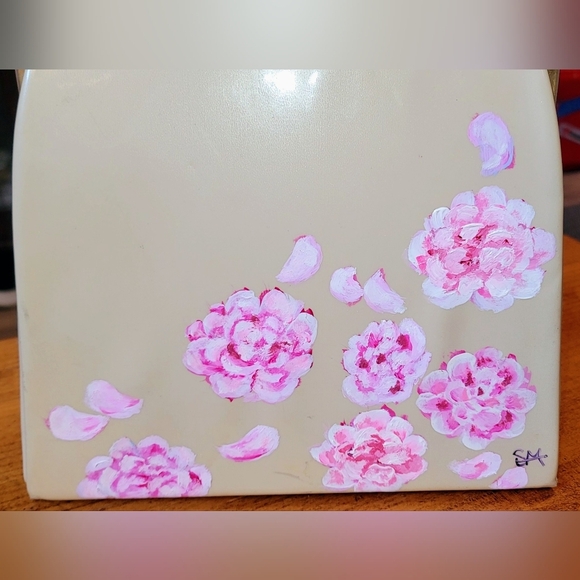 Vintage Patent Purse With Hand Painted Cherry Blossoms Signed "SM" - Picture 2 of 16